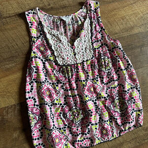 Women's Crown & Ivy Petite Tank Top PS Pink Green